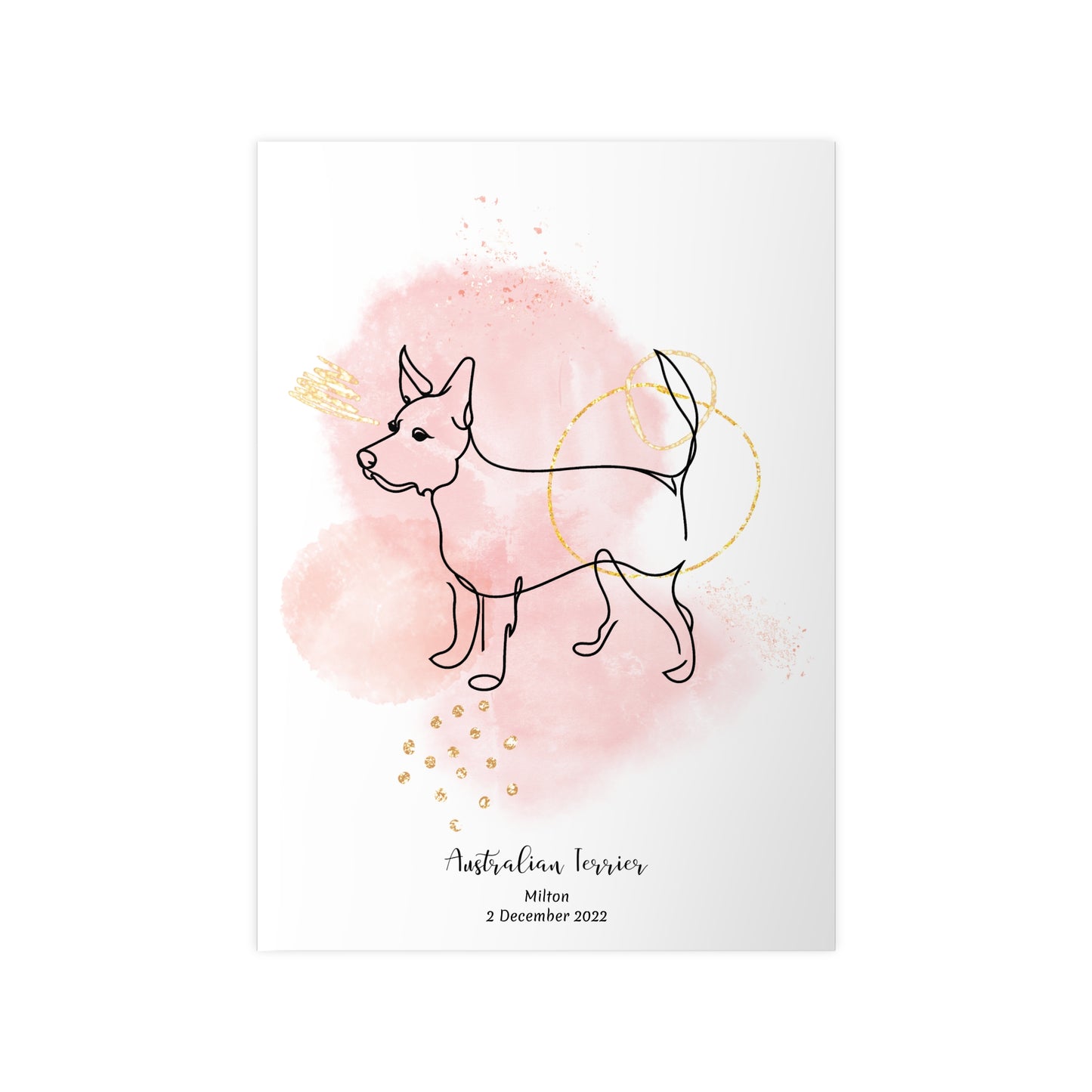Minimalistisk rosa poster med Australisk Terrier, personlig design från Colorful Pets.