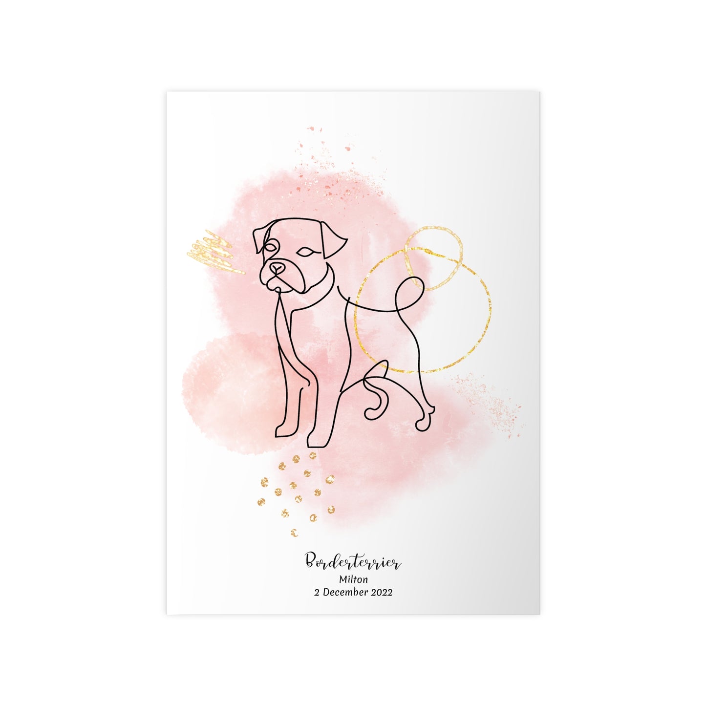 Minimalistisk rosa poster med Borderterrier, personlig design från Colorful Pets