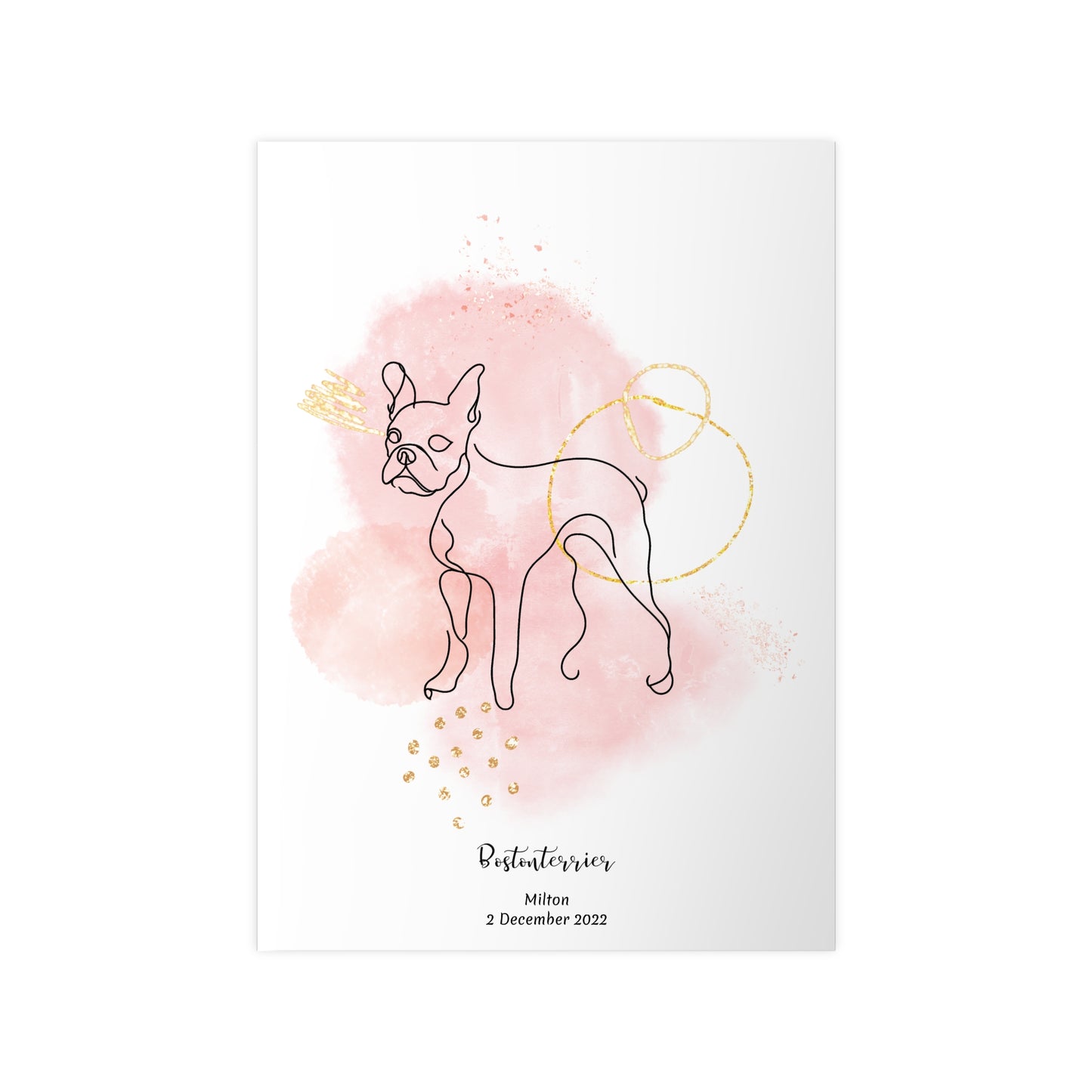 Minimalistisk rosa poster med Bostonterrier, personlig design från Colorful Pets