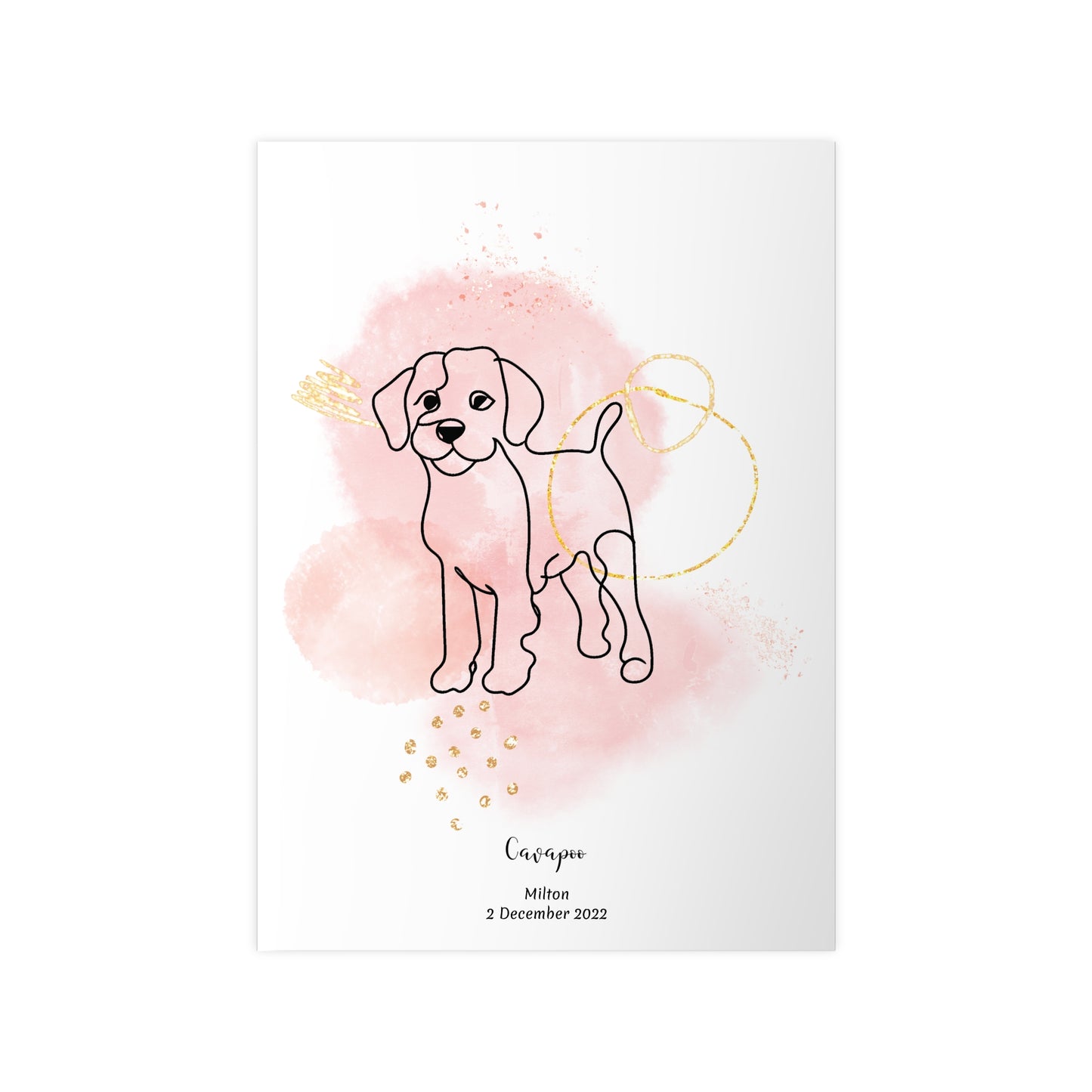 Minimalistisk rosa poster med Cavapoo, personlig design från Colorful Pets.