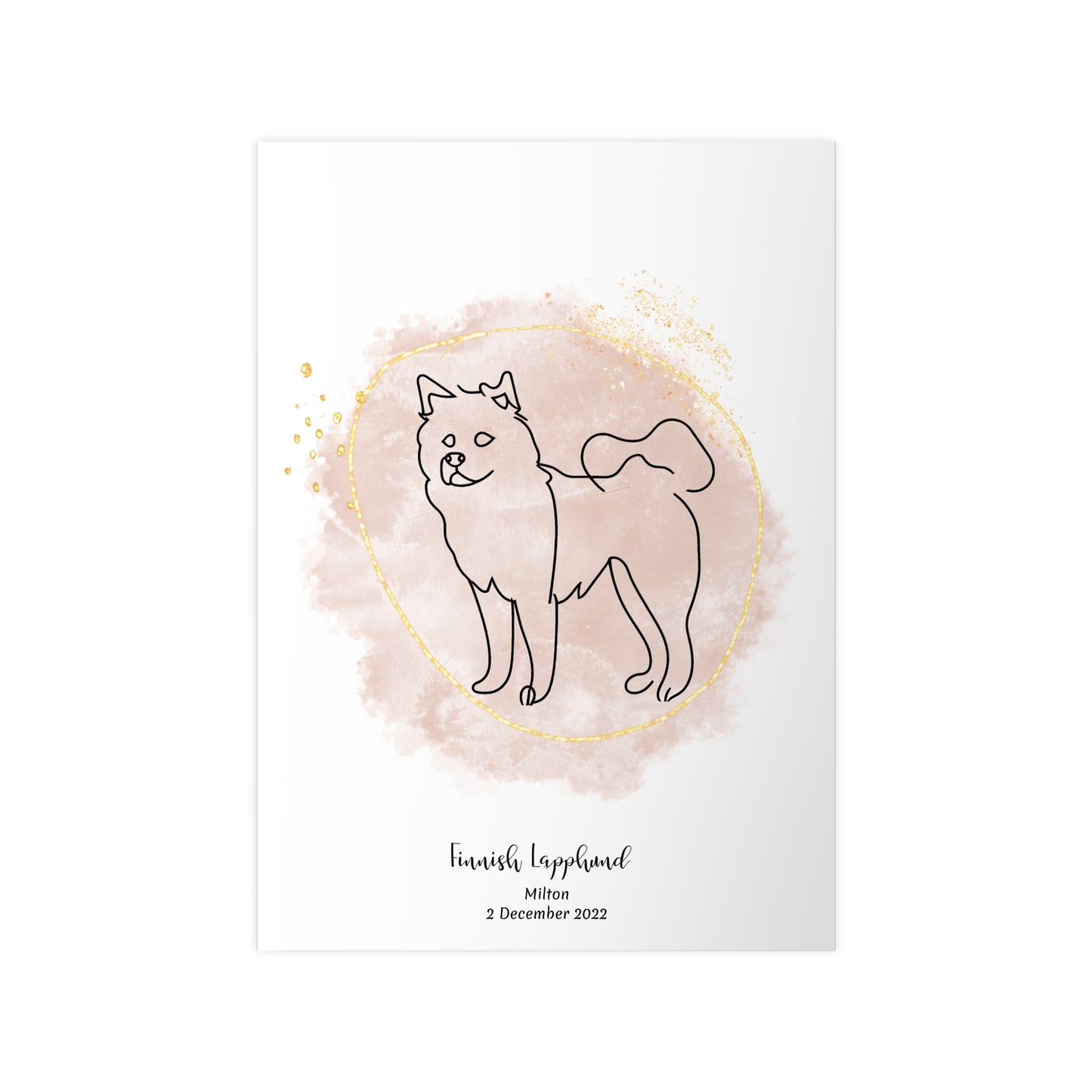 Minimalistisk beige poster med Finsk Lapphund, personlig design från Colorful Pets.