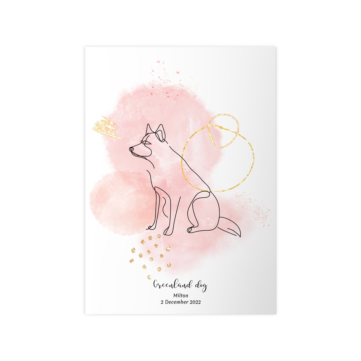 Minimalistisk rosa poster med Grönlandshund, personlig design från Colorful Pets.