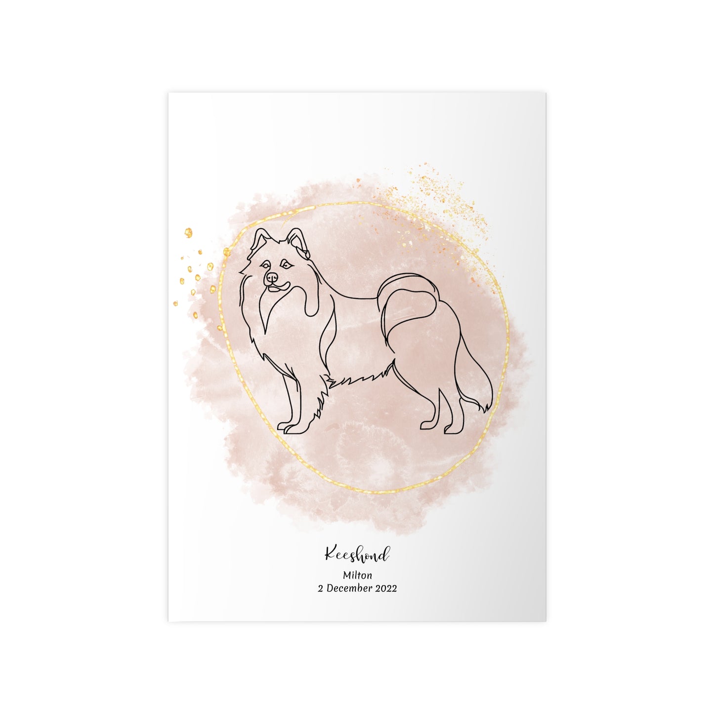 Minimalistisk beige poster med Keeshond, personlig design från Colorful Pets.