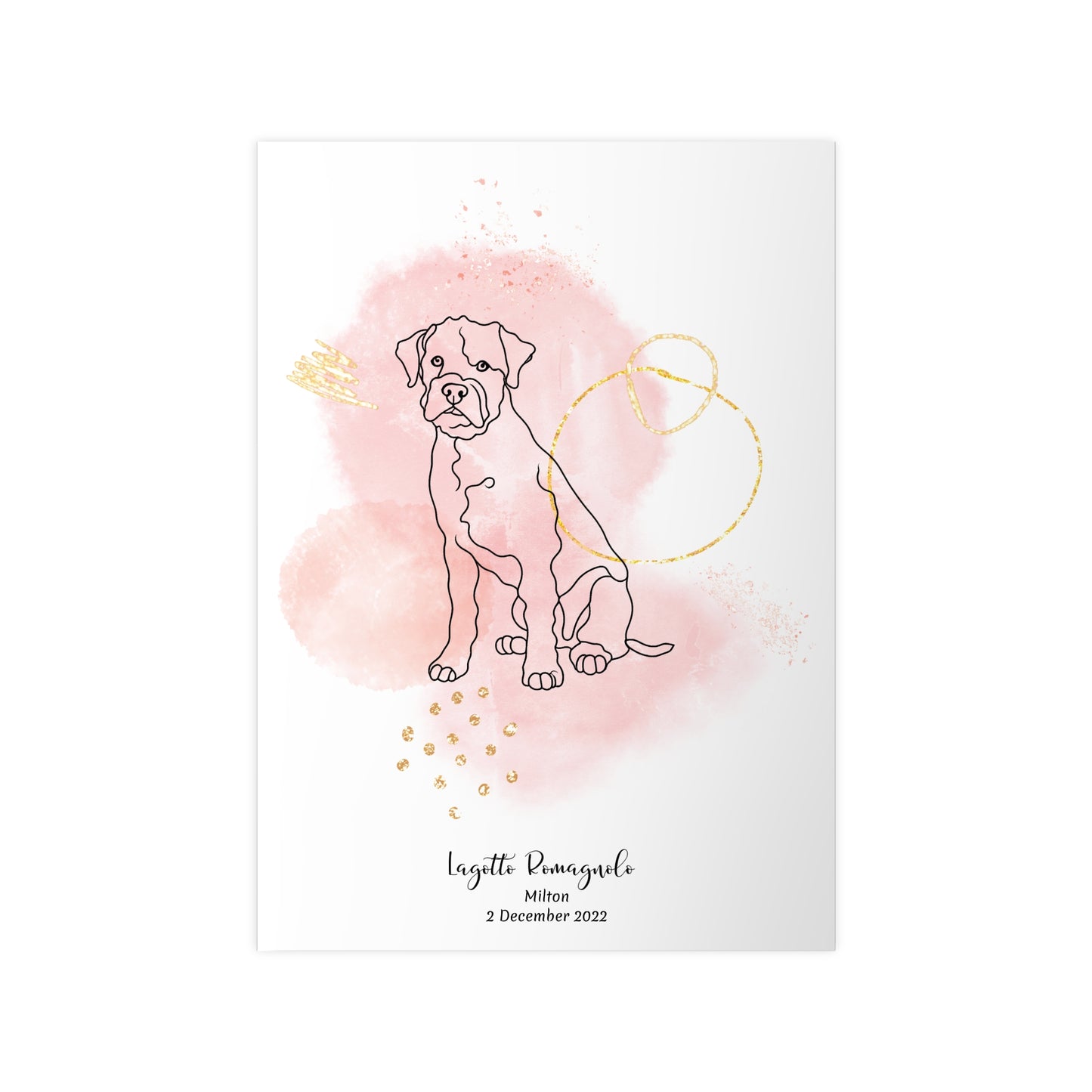 Minimalistisk rosa poster med Lagotto Romagnolo, personlig design från Colorful Pets.