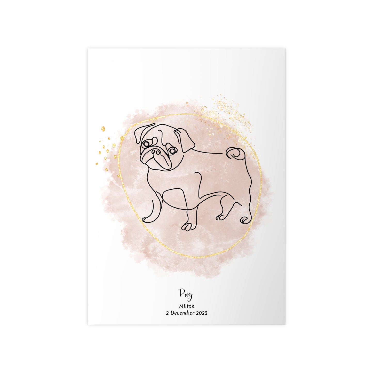 Minimalistisk beige poster med Mops, personlig design från Colorful Pets.