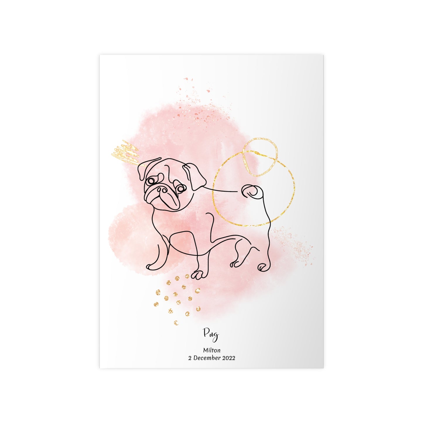 Minimalistisk rosa poster med Mops, personlig design från Colorful Pets.