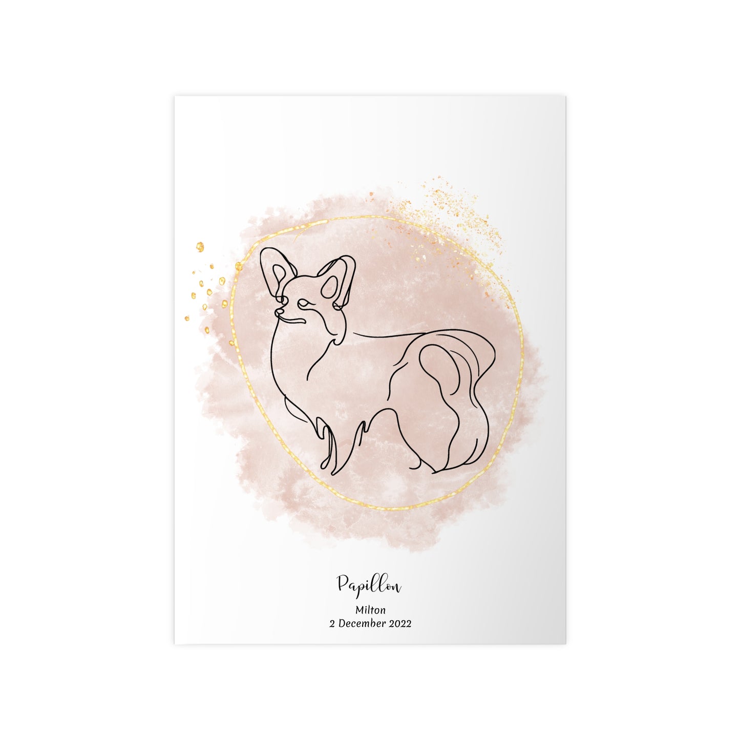 Minimalistisk beige poster med Papillon, personlig design från Colorful Pets.