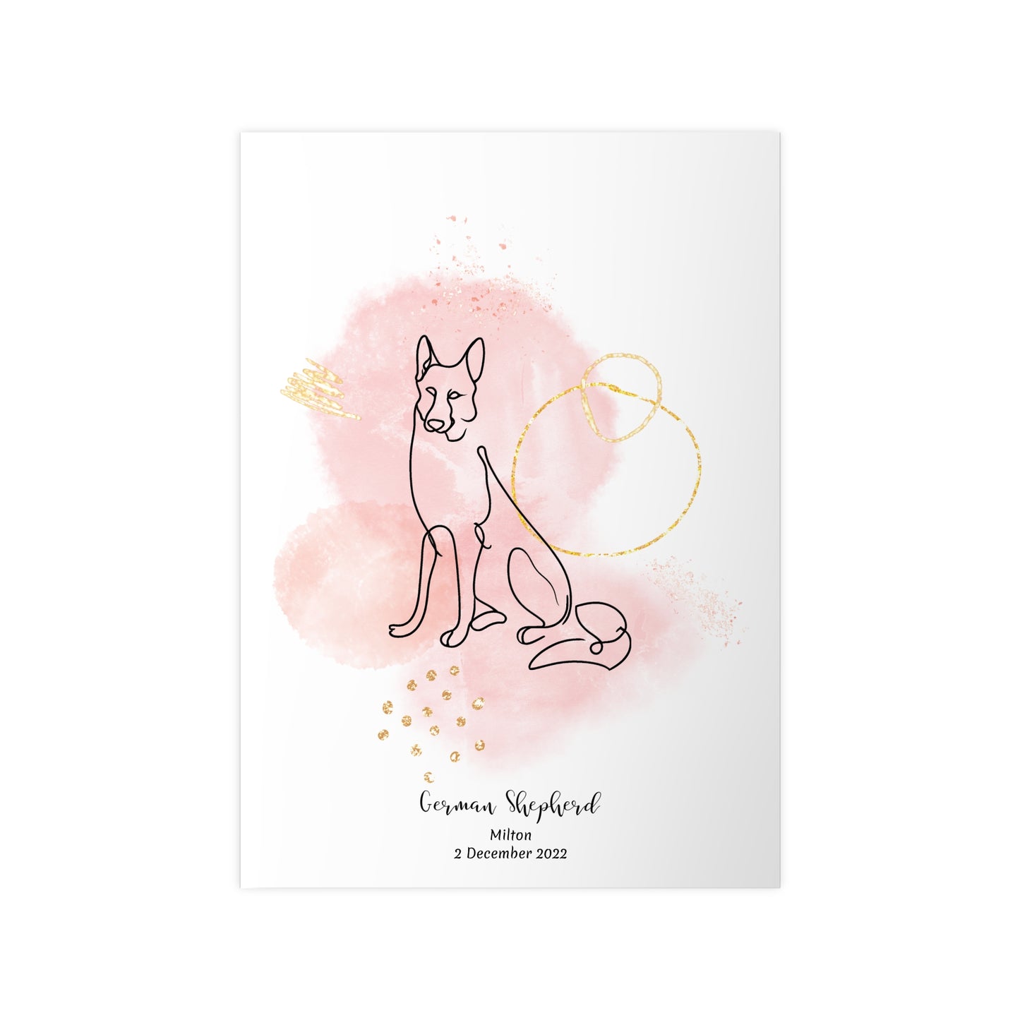Minimalistisk rosa poster med Schäfer, personlig design från Colorful Pets.