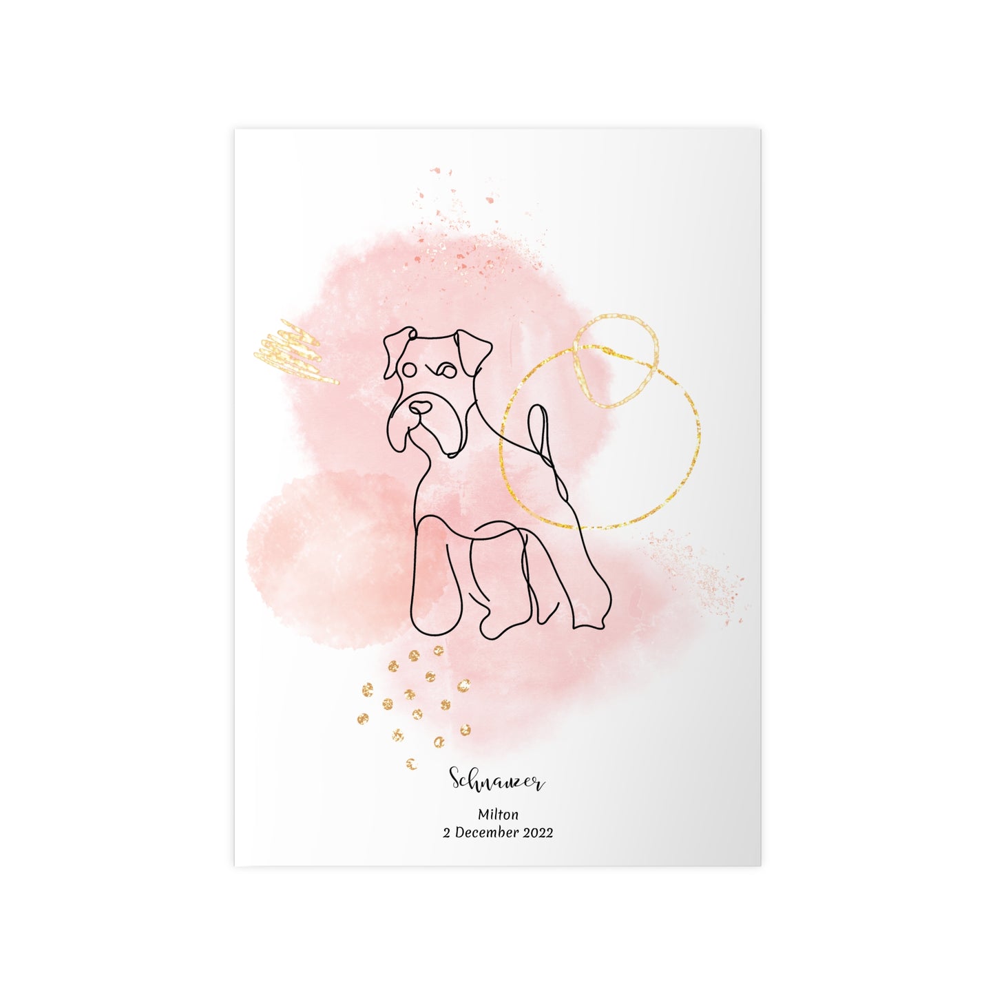 Minimalistisk rosa poster med Schnauzer, personlig design från Colorful Pets.
