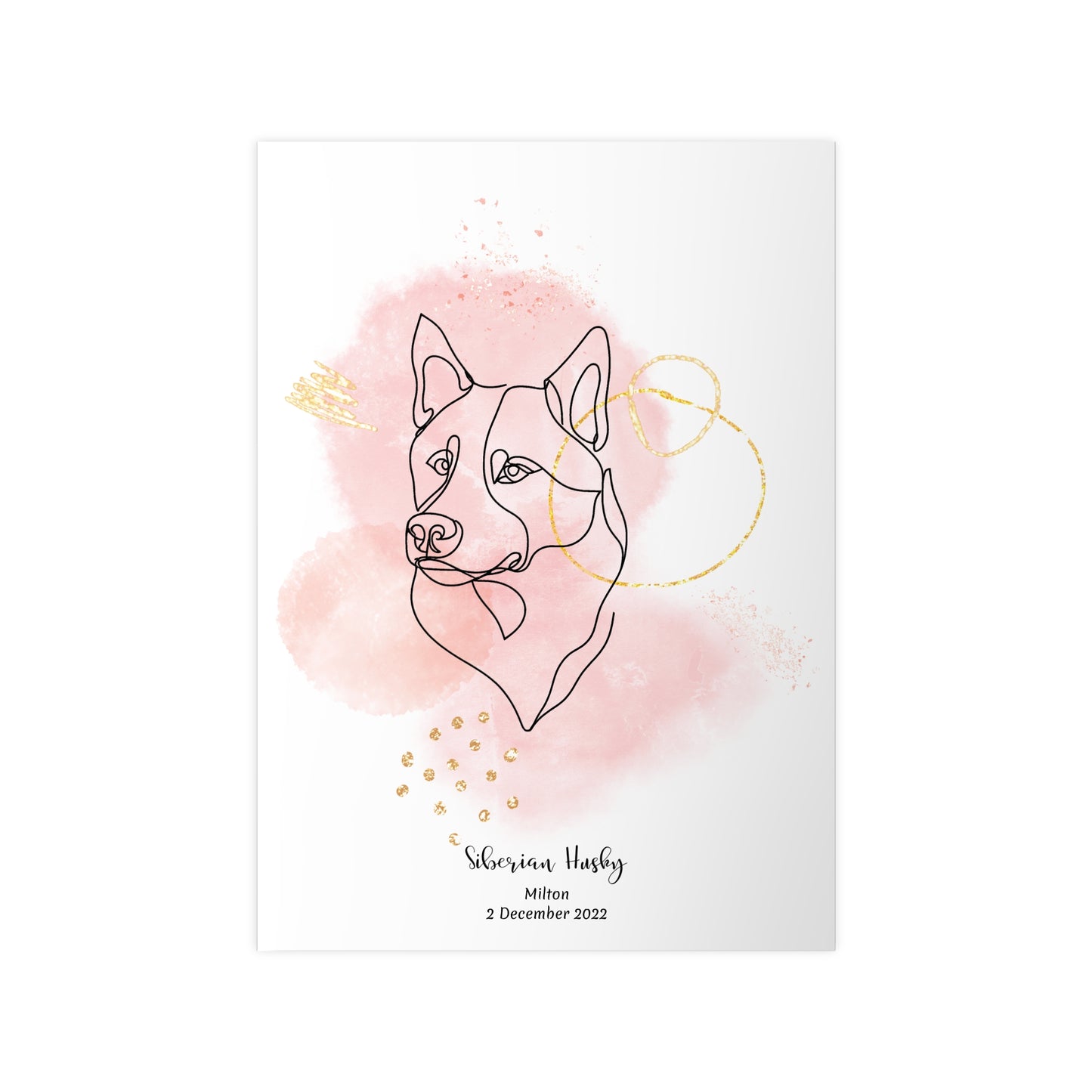 Minimalistisk rosa poster med Siberian Husky, personlig design från Colorful Pets.