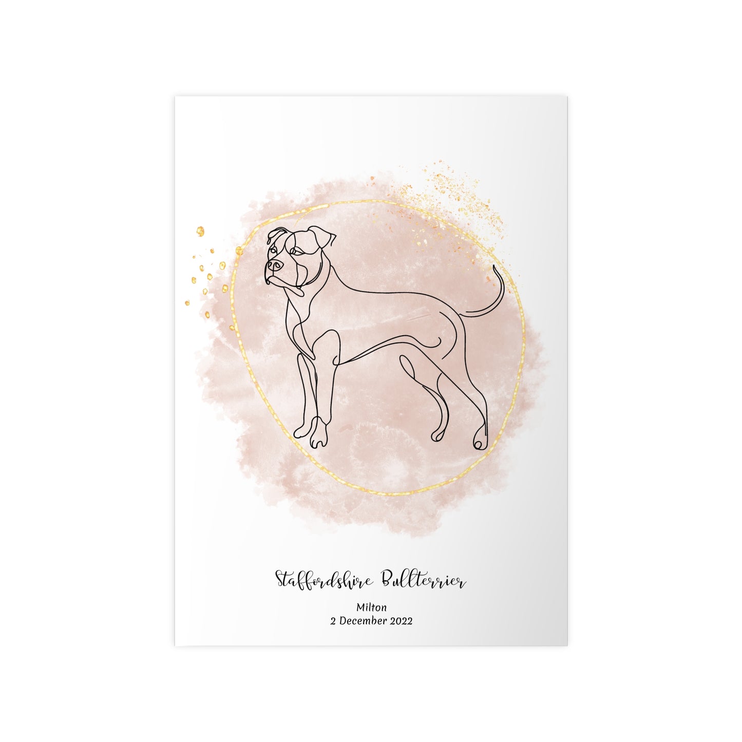Minimalistisk beige poster med Staffordshire Bullterrier, personlig design från Colorful Pets.