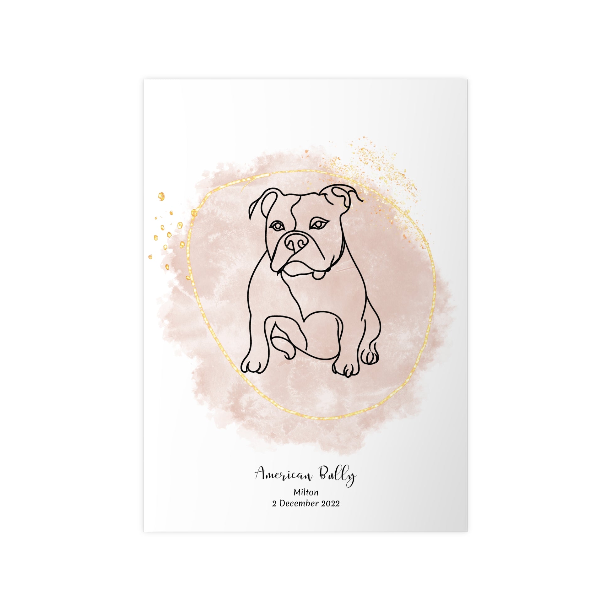Minimalistisk beige poster med American Bully, personlig design från Colorful Pets.