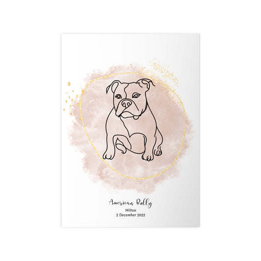 Minimalistisk beige poster med American Bully, personlig design från Colorful Pets.