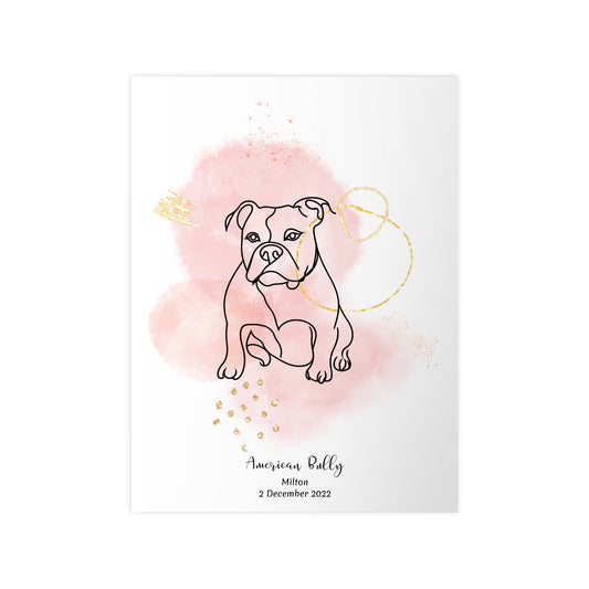 Minimalistisk rosa poster med American Bully, personlig design från Colorful Pets.