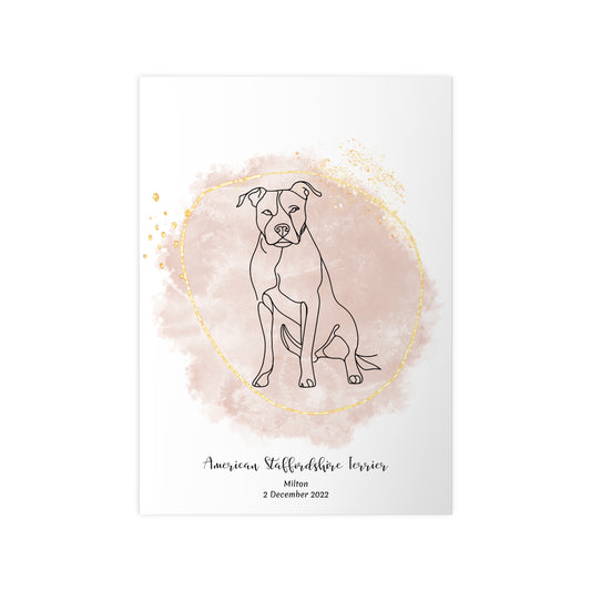 Minimalistisk beige poster med American Staffordshire Terrier, personlig design från Colorful Pets.