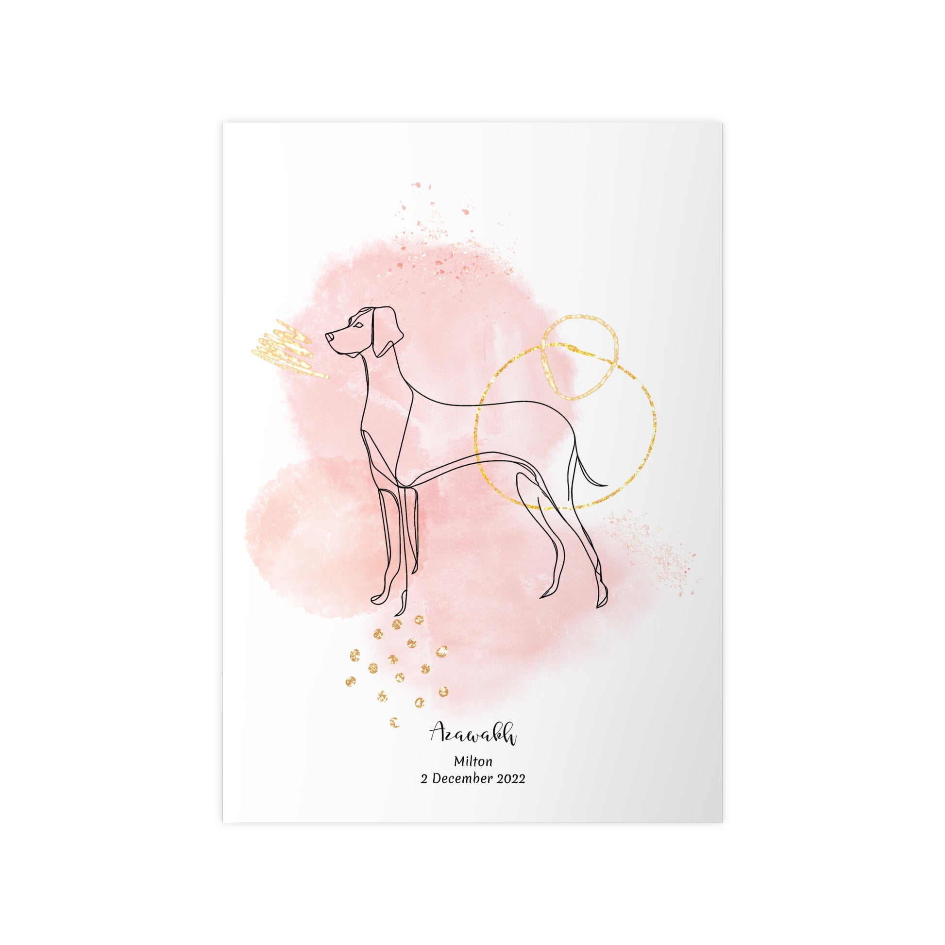  Minimalistisk rosa poster med Azawakh, personlig design från Colorful Pets.