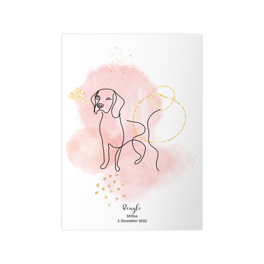 Minimalistisk rosa poster med Beagle, personlig design från Colorful Pets.