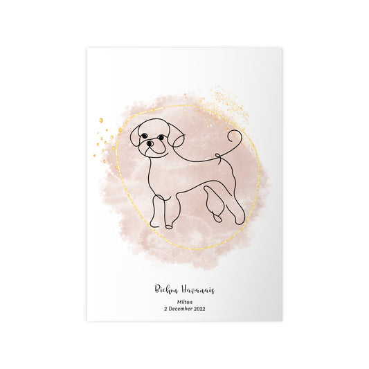 Minimalistisk beige poster med Bichon Havanais, personlig design från Colorful Pets.