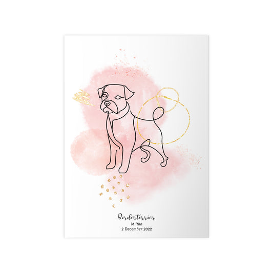 Minimalistisk rosa poster med Borderterrier, personlig design från Colorful Pets