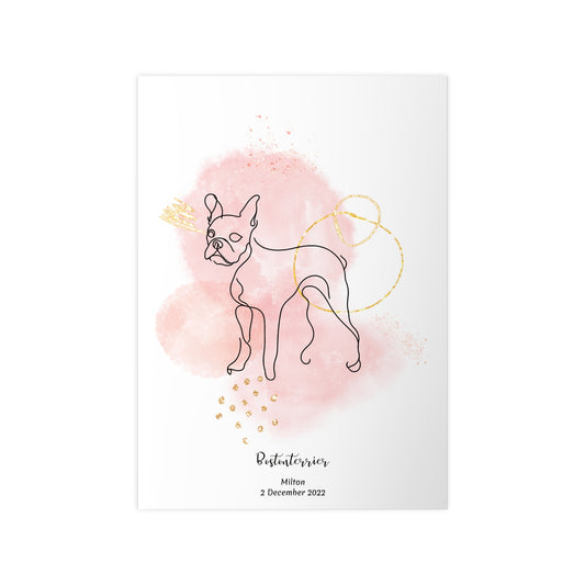 Minimalistisk rosa poster med Bostonterrier, personlig design från Colorful Pets