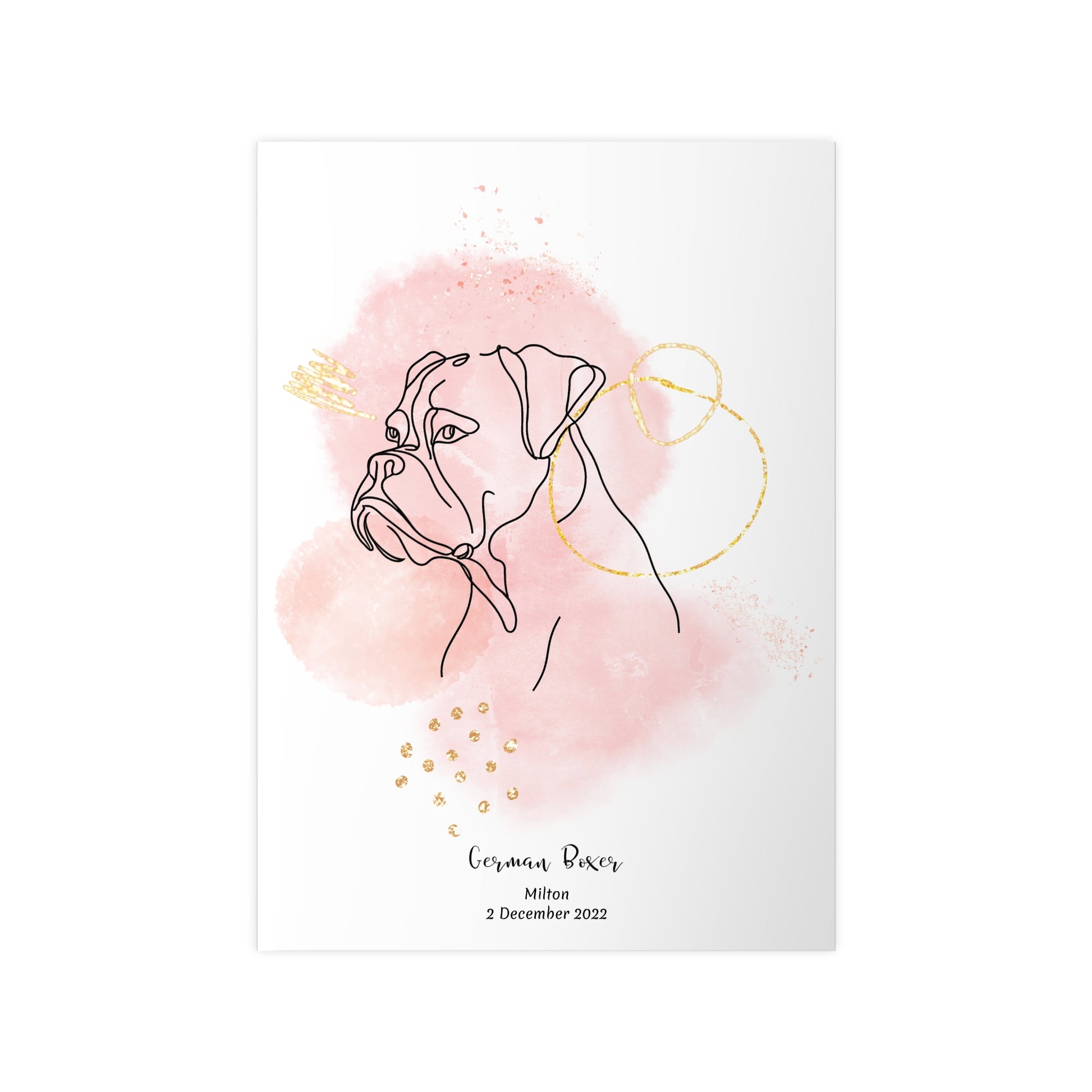 Minimalistisk rosa poster med Boxer, personlig design från Colorful Pets.