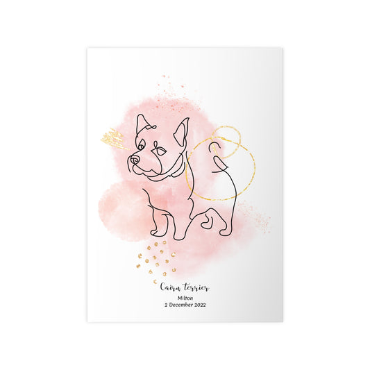 Minimalistisk rosa poster med Cairnterrier, personlig design från Colorful Pets.