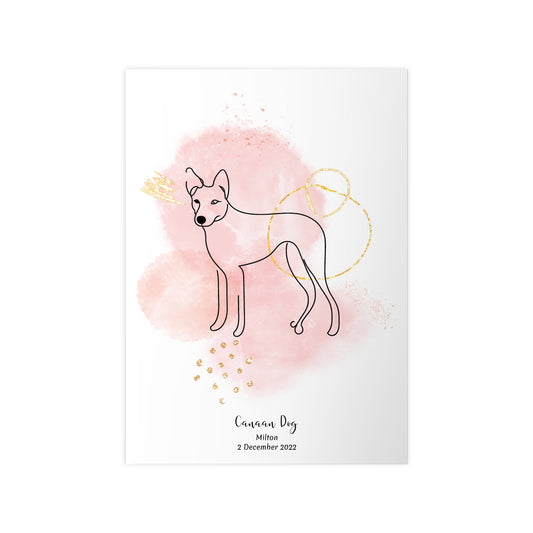 Minimalistisk rosa poster med Canaan Dog, personlig design från Colorful Pets
