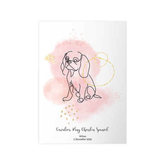 Minimalistisk rosa poster med Cavalier King Charles Spaniel, personlig design från Colorful Pets.