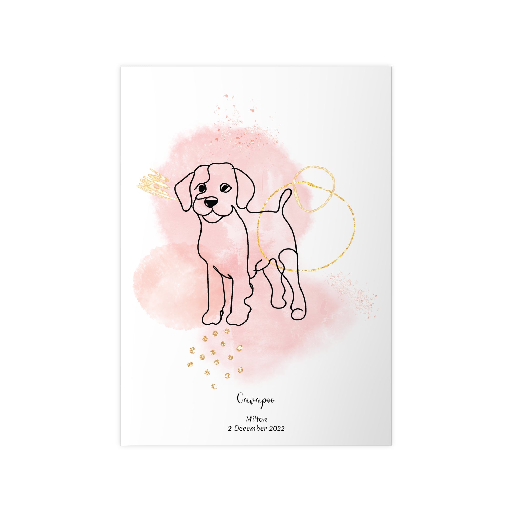 Minimalistisk rosa poster med Cavapoo, personlig design från Colorful Pets.