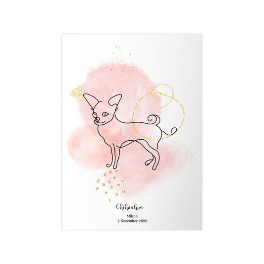 Minimalistisk rosa poster med Chihuahua, personlig design från Colorful Pets