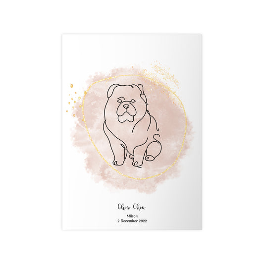Minimalistisk beige poster med Chow Chow, personlig design från Colorful Pets.