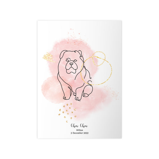 Minimalistisk rosa poster med Chow Chow, personlig design från Colorful Pets.