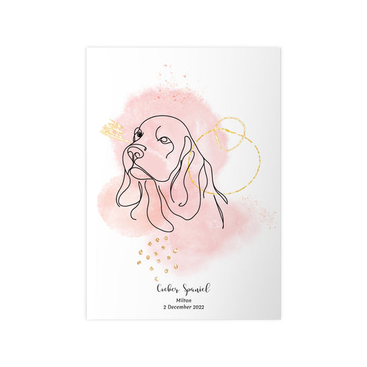 Minimalistisk rosa poster med Cocker Spaniel, personlig design från Colorful Pets.
