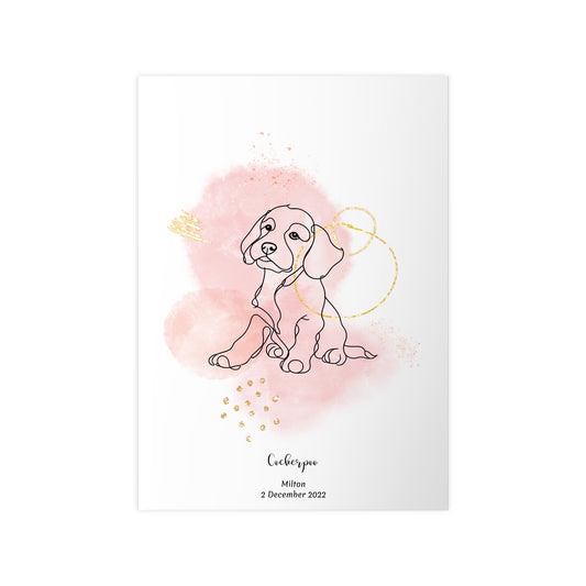 : Minimalistisk rosa poster med Cockerpoo, personlig design från Colorful Pets.