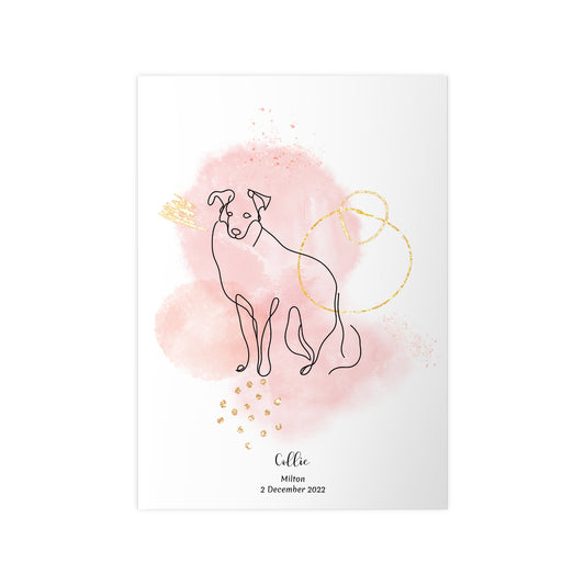 Minimalistisk rosa poster med Collie, personlig design från Colorful Pets.