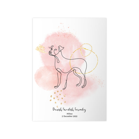 Minimalistisk rosa poster med Dansk-Svensk Gårdshund, personlig design från Colorful Pets.