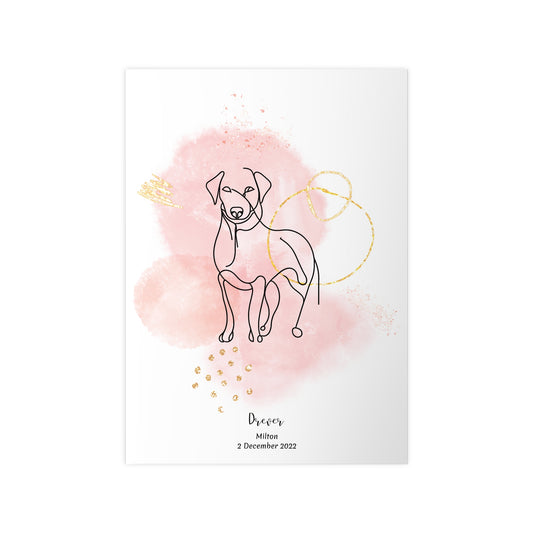 Minimalistisk rosa poster med Drever, personlig design från Colorful Pets.