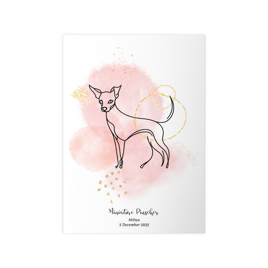 Minimalistisk rosa poster med Dvärgpinscher, personlig design från Colorful Pets.