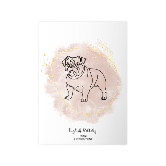 Minimalistisk beige poster med Engelsk Bulldog, personlig design från Colorful Pets