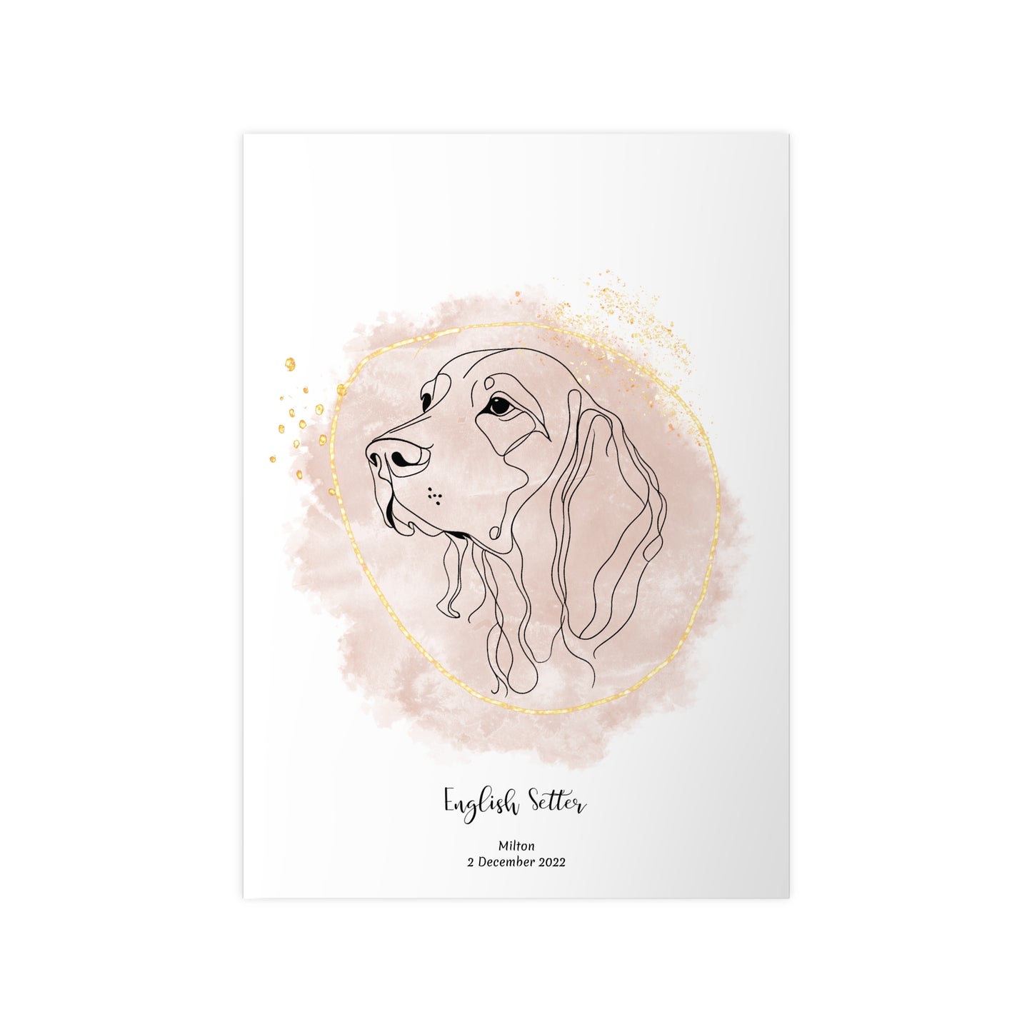 Minimalistisk beige poster med Engelsk Setter, personlig design från Colorful Pets.