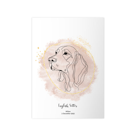 Minimalistisk beige poster med Engelsk Setter, personlig design från Colorful Pets.