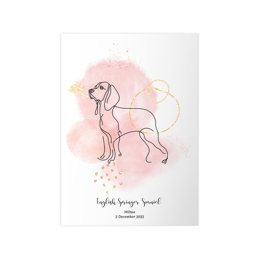 Minimalistisk rosa poster med Engelsk Springer Spaniel, personlig design från Colorful Pets.