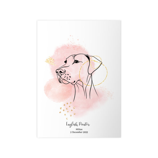 Minimalistisk rosa poster med English Pointer, personlig design från Colorful Pets.