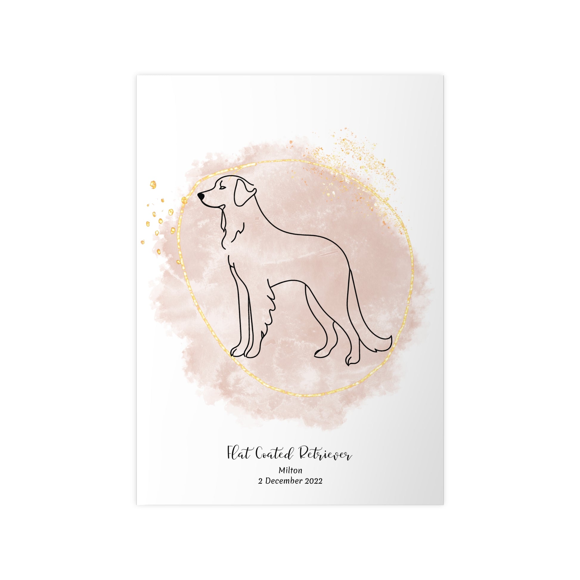 Minimalistisk beige poster med Flatcoated Retriever, personlig design från Colorful Pets.