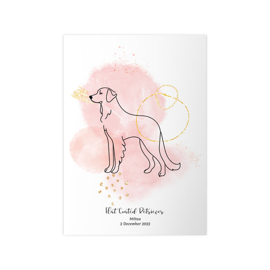 Minimalistisk rosa poster med Flatcoated Retriever, personlig design från Colorful Pets.
