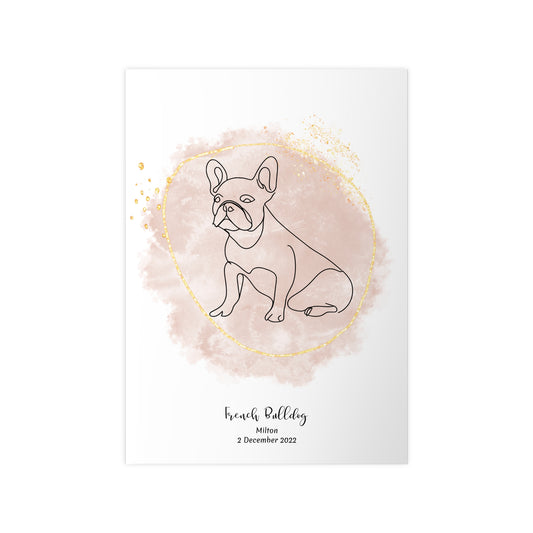 Minimalistisk beige poster med Fransk Bulldog, personlig design från Colorful Pets.