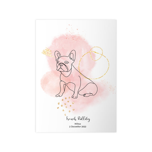  Minimalistisk rosa poster med Fransk Bulldog, personlig design från Colorful Pets.