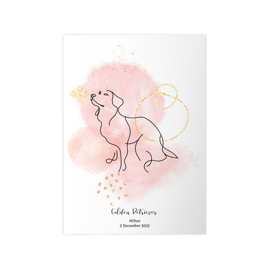 Minimalistisk rosa poster med Golden Retriever, personlig design från Colorful Pets.
