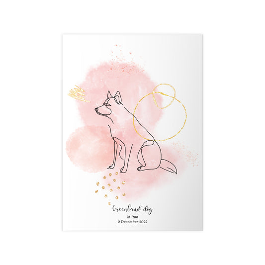 Minimalistisk rosa poster med Grönlandshund, personlig design från Colorful Pets.