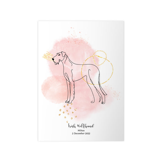 Minimalistisk rosa poster med Irländsk Varghund, personlig design från Colorful Pets.